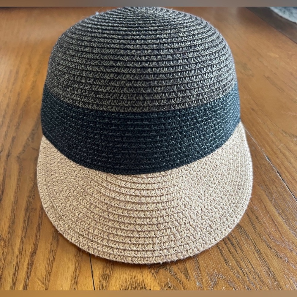 Magid Black Tan Woven Straw Colorblock Bucket Hat Cap